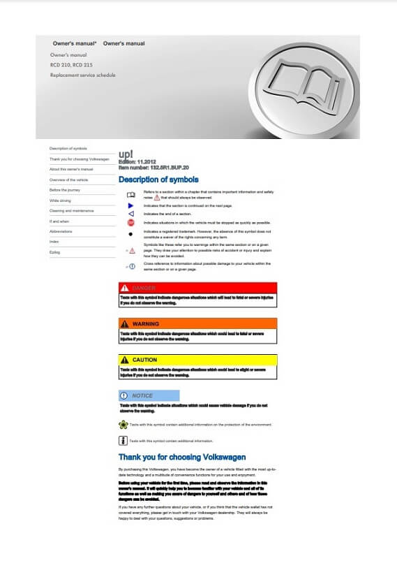 2012 Volkswagen Up! Owner's Manual